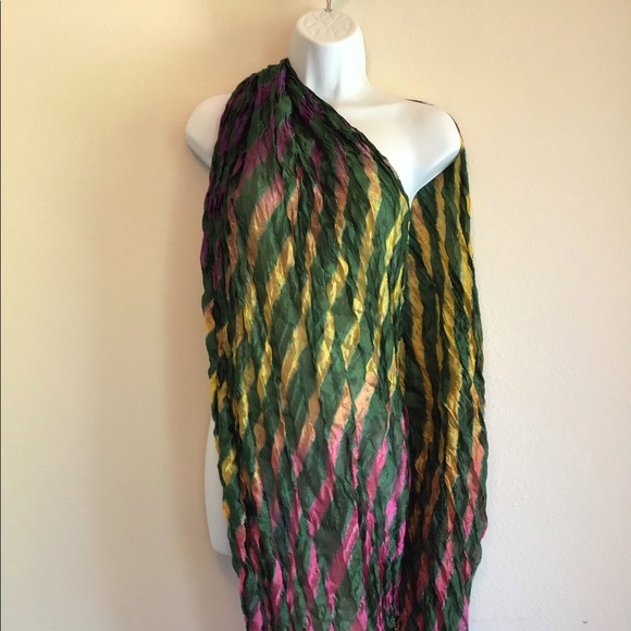 New Dark Green Striped Beach Scarf Wrap Pareo - Picture 5 of 10